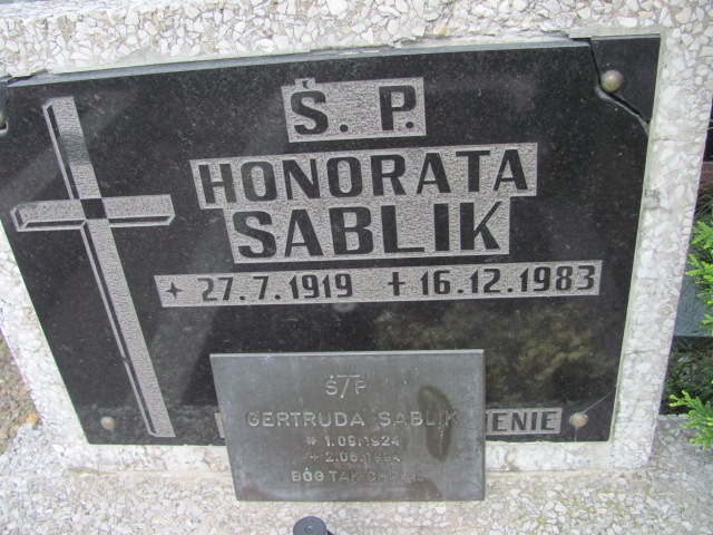 Honorata Sablik 1919 Kozy - Grobonet - Wyszukiwarka osób pochowanych